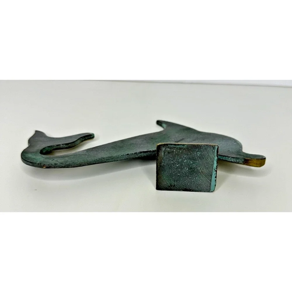 Brass Dolphin Figure Table Top Polished Patina textured Solid Marine Beach Coast